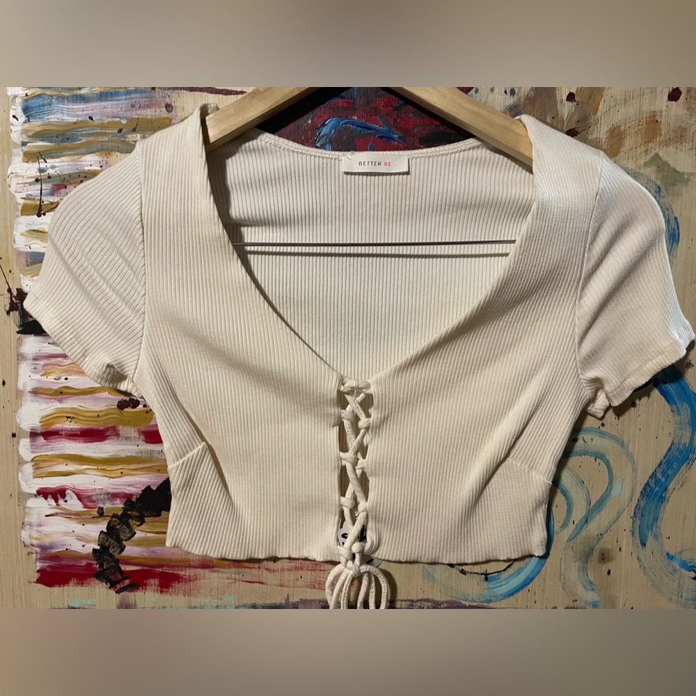Better Be Ivory Lace-Up Ribbed Crop Top
